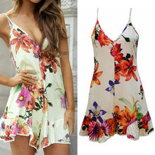 Sexy V-neck Backless flowers Print Dress Women's Casual Party Short Cute Dresses Plus s