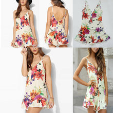 Sexy V-neck Backless flowers Print Dress Women's Casual Party Short Cute Dresses Plus s