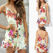 Sexy V-neck Backless flowers Print Dress Women's Casual Party Short Cute Dresses Plus s