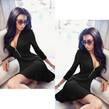 Style Sexy Mini Dresses Women Beach 3/4 Sleeve Black DressCasual Chiffon Zipper Dress Plus  Y4