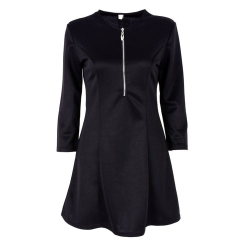Style Sexy Mini Dresses Women Beach 3/4 Sleeve Black DressCasual Chiffon Zipper Dress Plus  Y4