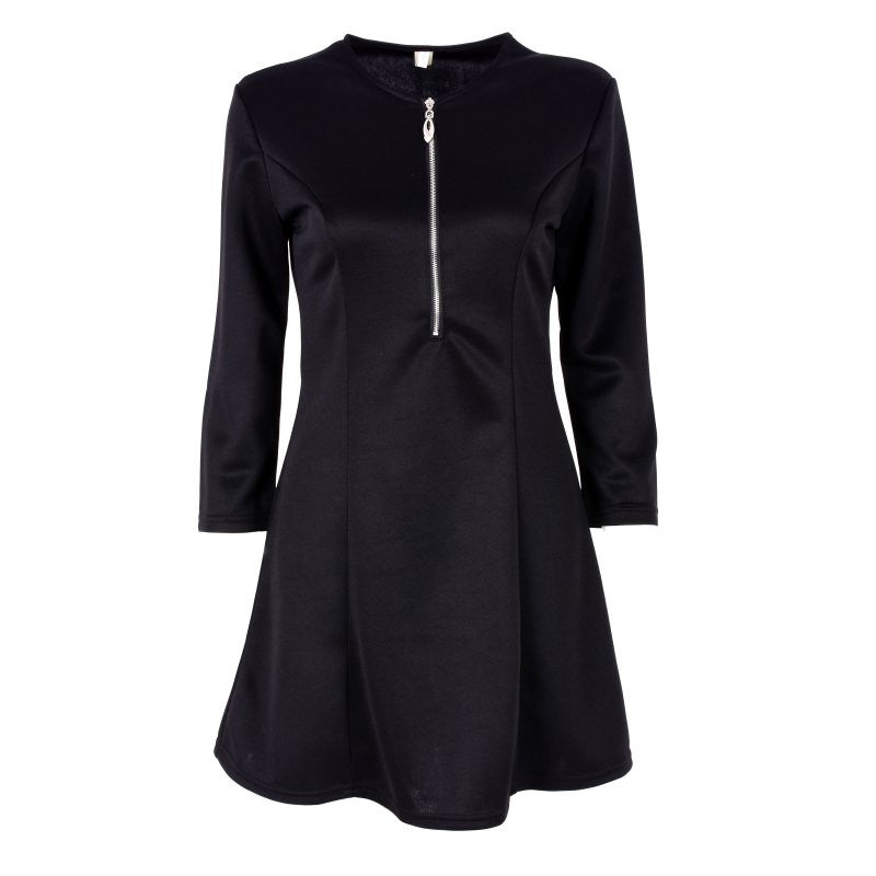Style Sexy Mini Dresses Women Beach 3/4 Sleeve Black DressCasual Chiffon Zipper Dress Plus  Y4