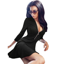 Style Sexy Mini Dresses Women Beach 3/4 Sleeve Black DressCasual Chiffon Zipper Dress Plus  Y4