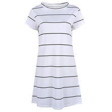Style Women Casual Black White Stripe Dress Short Sleeve O Neck Mini Dress Plus