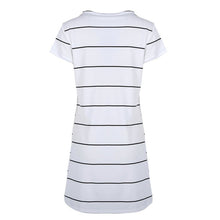 Style Women Casual Black White Stripe Dress Short Sleeve O Neck Mini Dress Plus