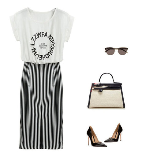 Style Women's  Sexy Striped Dress Casual Long OL Formal Dresses