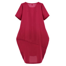 Women Casual Cotton Linen Long Dress Ethnic Short Sleeve Loose Dress