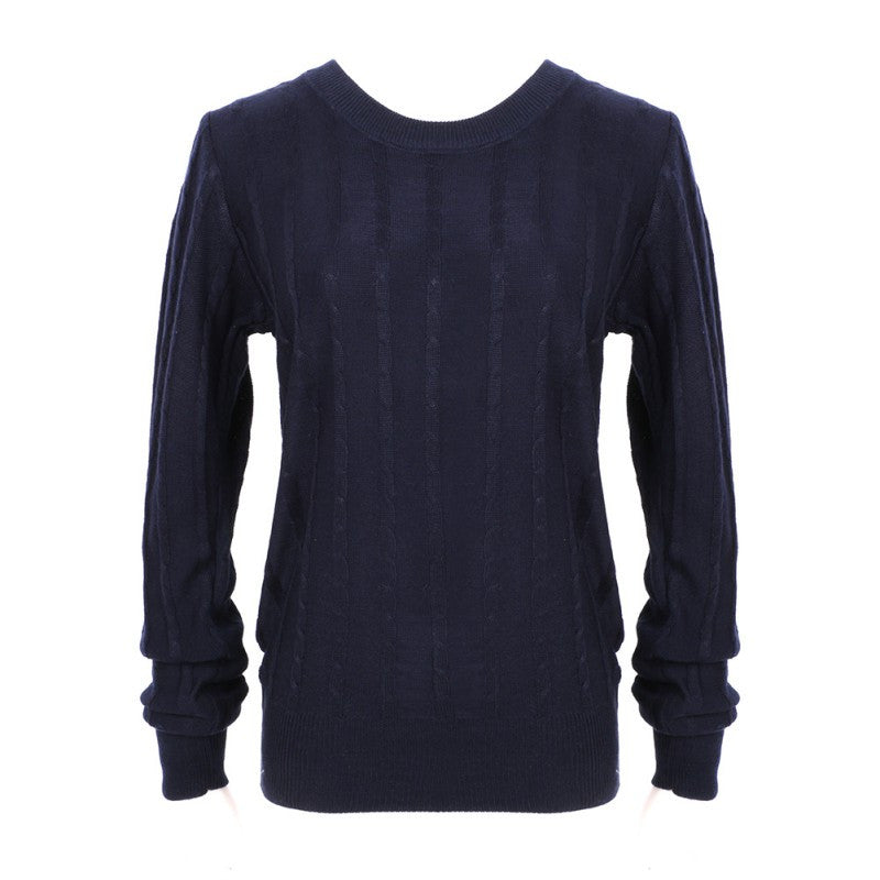 Women Lady Long Sleeve Round Neck Twisted Knit Sweater Pullover Jumper Tops