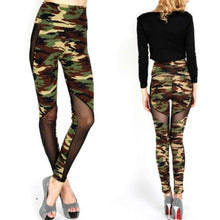 Women Sexy Mesh Camouflage Leggings High Waist Patchwork Stretchy Slim Army Camo Leggings Leggings