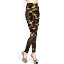 Women Sexy Mesh Camouflage Leggings High Waist Patchwork Stretchy Slim Army Camo Leggings Leggings
