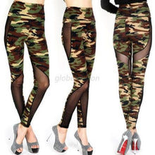 Women Sexy Mesh Camouflage Leggings High Waist Patchwork Stretchy Slim Army Camo Leggings Leggings