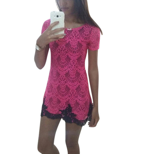 Women Bodycon Slim Lace Floral Crochet Evening Party Mini Dress