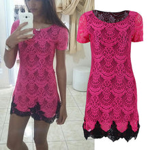 Women Bodycon Slim Lace Floral Crochet Evening Party Mini Dress