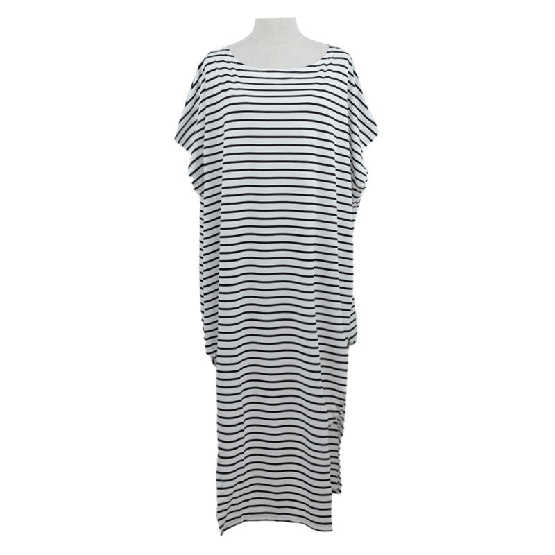 Women Dress Long Maxi Loose Dress Striped Batwing Sleeve Off shoulder Split Casual Beach Wear Plus  Vestidos