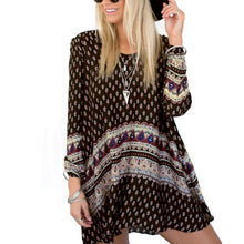 Women Vintage Retro Bohemian Style Boho Beach Long Sleeve Mini Dress H78