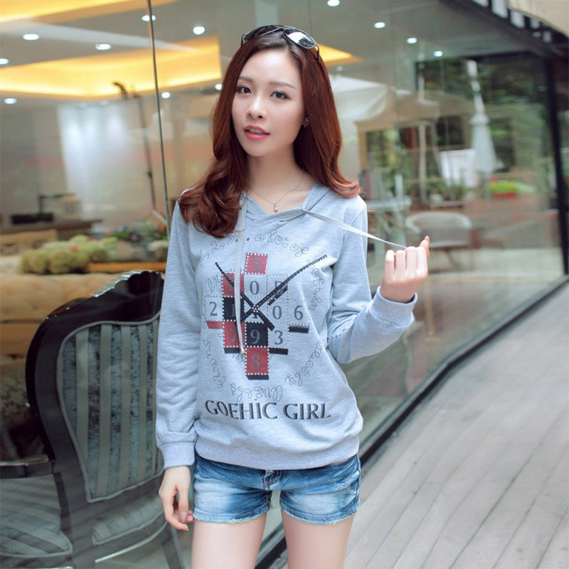 Women's Hoodie Clothing Pullover Jumper Clock Print Tops Shirt Blouse Sweatshirt