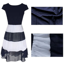 Women's Striped Chiffon Cocktail Party Skater Casual Work Pleated Dress