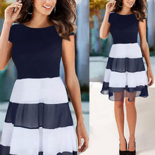 Women's Striped Chiffon Cocktail Party Skater Casual Work Pleated Dress