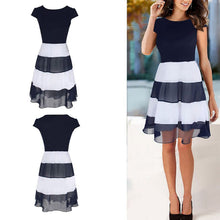 Women's Striped Chiffon Cocktail Party Skater Casual Work Pleated Dress