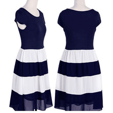 Women's Striped Chiffon Cocktail Party Skater Casual Work Pleated Dress