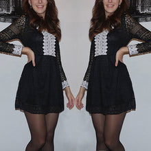 Women's V Neck Lace Long Sleeve Casual Party Cocktail Mini Dress