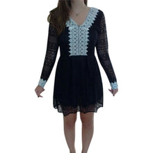Women's V Neck Lace Long Sleeve Casual Party Cocktail Mini Dress