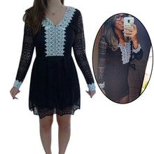 Women's V Neck Lace Long Sleeve Casual Party Cocktail Mini Dress