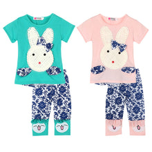 2pcs Baby Kids Girls Clothes Set Top and Short Pants Suits Cute Rabbit Cartoon Knitting Children's Clothing Set