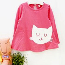 2pcs Baby Girls Cartoon Cat Long Sleeve Cotton Dress T Shirt+Pants Trousers 2-7Y