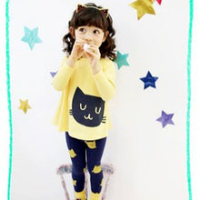 2pcs Baby Girls Cartoon Cat Long Sleeve Cotton Dress T Shirt+Pants Trousers 2-7Y