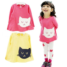 2pcs Baby Girls Cartoon Cat Long Sleeve Cotton Dress T Shirt+Pants Trousers 2-7Y