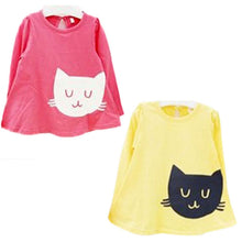 2pcs Baby Girls Cartoon Cat Long Sleeve Cotton Dress T Shirt+Pants Trousers 2-7Y