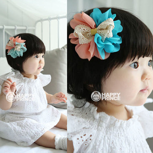 2pcs Baby Kids Hair Pin Girls Gauze Flower Bowknot Bi-color Headwear Hair Clip 2 Pattern