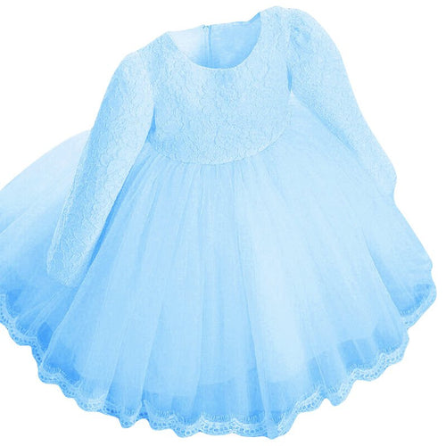 0-6Y Girl Dresses Elegant Kids Girls Dress Long Sleeve Bowknot Lace Flower Princess Wedding Party Dress