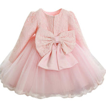 0-6Y Girl Dresses Elegant Kids Girls Dress Long Sleeve Bowknot Lace Flower Princess Wedding Party Dress