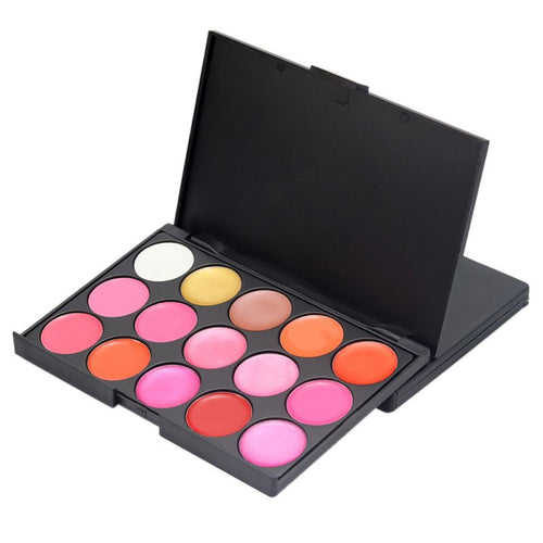 15 Colors Lip Gloss Lipstick Palette Cosmetic Makeup Kit Set With Lip Brush Includes Matte Shimmer Lip Colors Lipstick