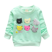 Cartoon Cat Print Girls Sweatshirts Casual Kids Clothes Long Sleeve Baby Girl Pullover Girls Clothing