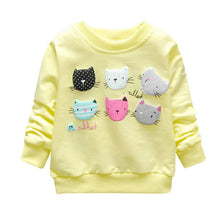 Cartoon Cat Print Girls Sweatshirts Casual Kids Clothes Long Sleeve Baby Girl Pullover Girls Clothing