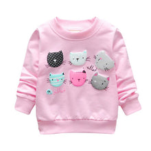 Cartoon Cat Print Girls Sweatshirts Casual Kids Clothes Long Sleeve Baby Girl Pullover Girls Clothing