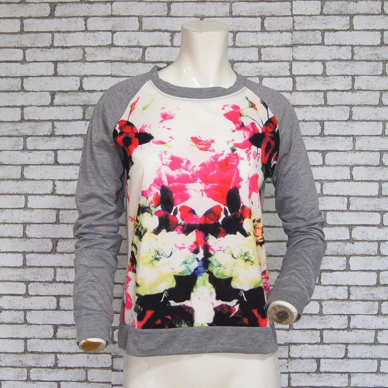 Women Casual Long Sleeve Hoodies Pullover O-neck Floral Print Patchwork Sweatshirts Sudaderas Mujer Plus