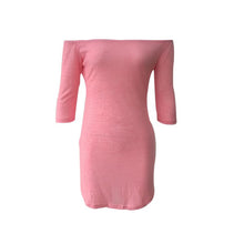 Half Sleeve Off Shoulder Slash Neck Sexy Club Dress Women Slim Bodycon Knitted Party Night Pink Dresses