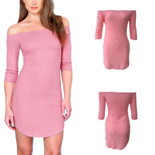 Half Sleeve Off Shoulder Slash Neck Sexy Club Dress Women Slim Bodycon Knitted Party Night Pink Dresses