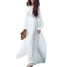Women White Boho Evening Party Long Maxi Beach Dress Chiffon Sundress