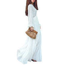Women White Boho Evening Party Long Maxi Beach Dress Chiffon Sundress