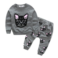 Kids Girls Boys Clothes Sets Cat Print Cartoon Cute Long Sleeve Cotton 2pcs Set Children's Casual Baby Suit Clothing