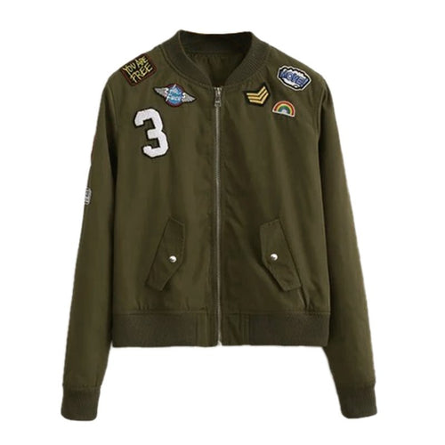 Coats Army Green Women Bomber Jackets Coat Flight Suit Casual Print Jacket Embroidered Patches Jacket Coats