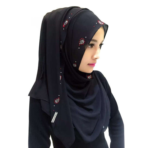 Women Chiffon Long Pearl Muslim Headscarf Islamic Hiajb Wrap Shawl Headwear