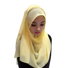 Women Chiffon Long Pearl Muslim Headscarf Islamic Hiajb Wrap Shawl Headwear