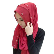 Women Chiffon Long Pearl Muslim Headscarf Islamic Hiajb Wrap Shawl Headwear