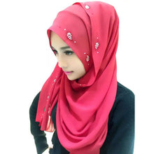 Women Chiffon Long Pearl Muslim Headscarf Islamic Hiajb Wrap Shawl Headwear